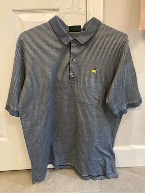 Bobby Jones Collection Masters Logo Blue Striped Golf Polo Shirt Mens XL